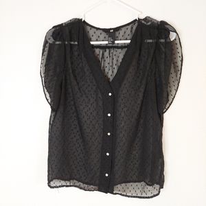 H&M sheer blouse, button front, puff short sleeve, size 12